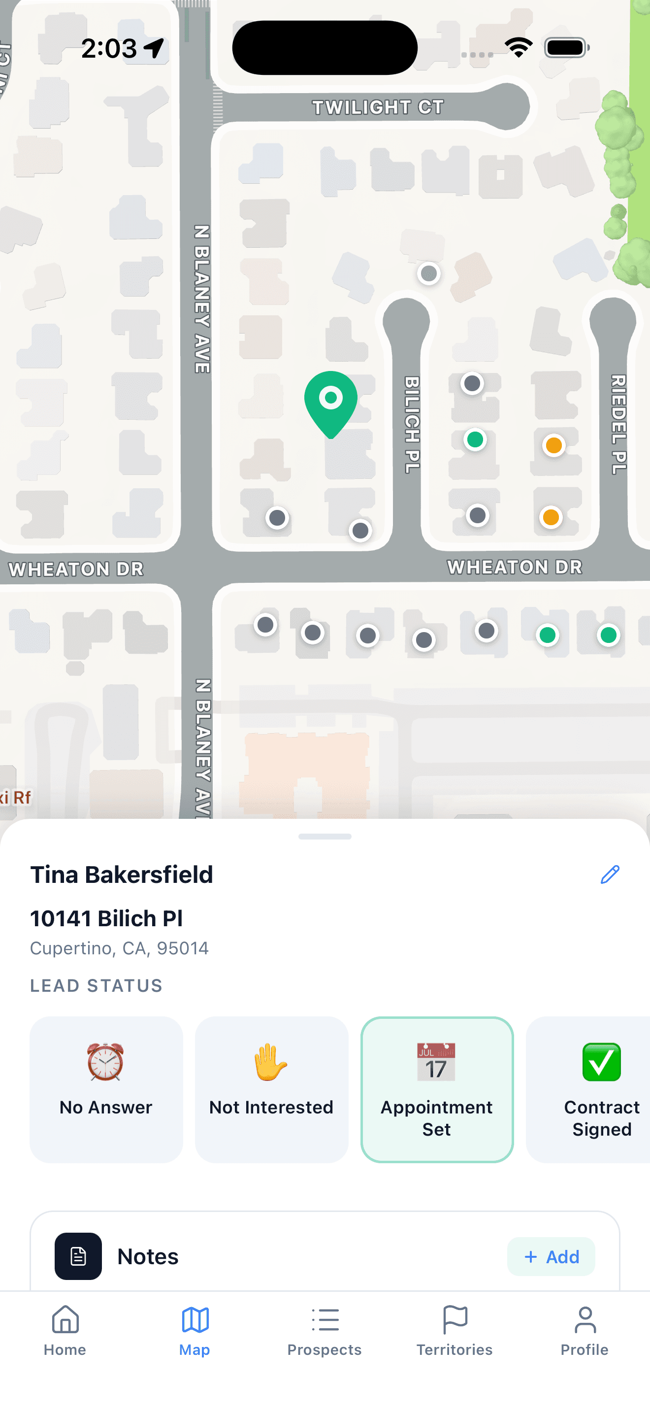 LeadScout mobile app — canvassing map